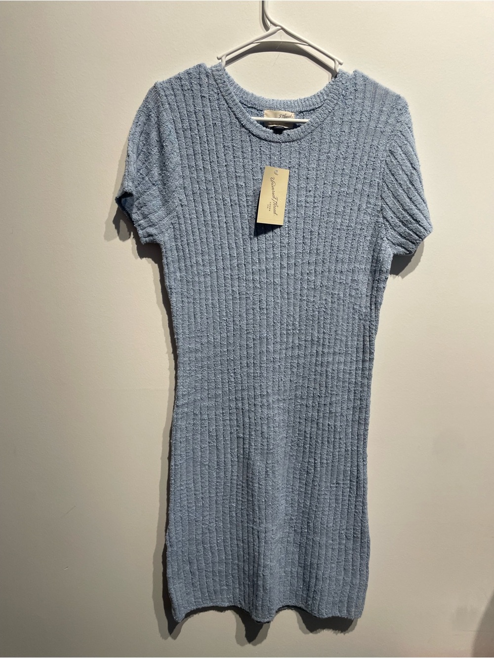 Universal Thread Women's Short Sleeve Rib Mini Sweater Dress Blue Large NWT